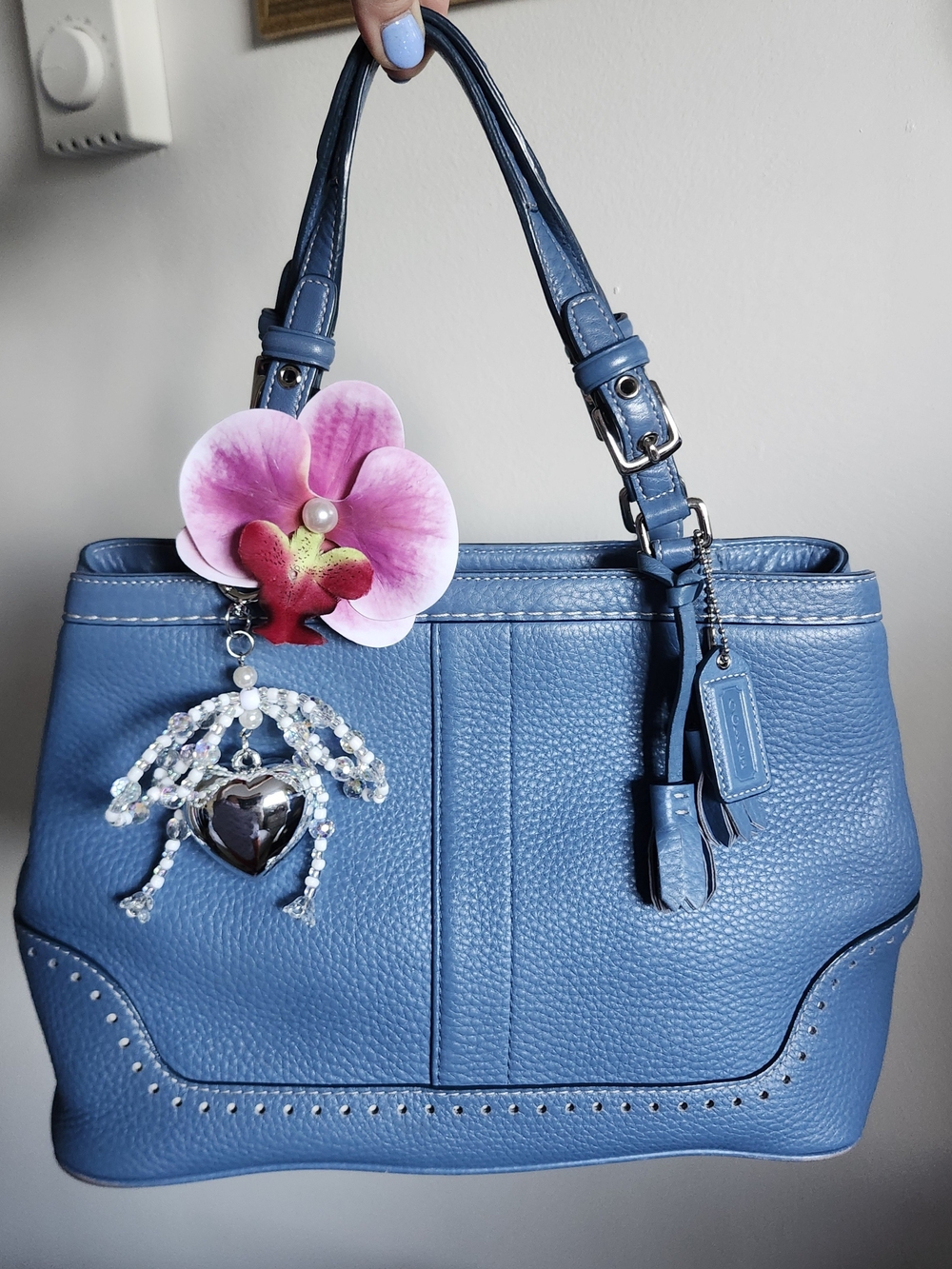 Vintage Coach Blue Leather Mini Tote Shoulder Bag